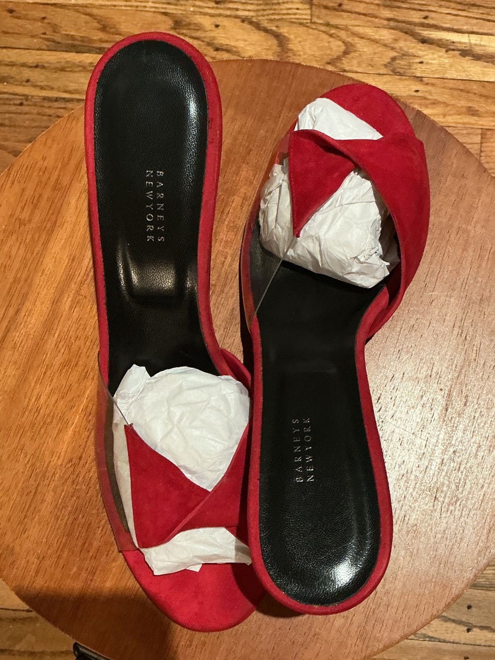 Barneys New York Red Suede Slide Mules